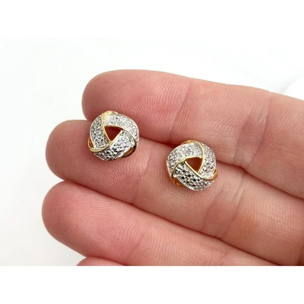 Gold Overlay Vermeil Love Knot Stud Sterling Silver 925 Post Back Stud Earrings - Picture 9 of 11